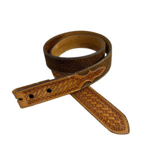 Vtg Nocona Leather Belt 36 Mens Tan Brown Western Cowboy Basketweave Embossed